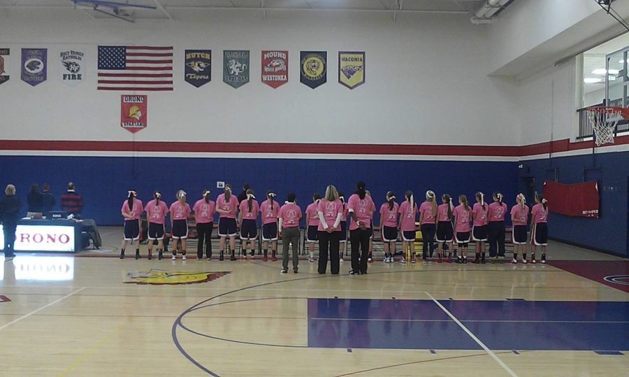 Orono+Girls+Basketball+support+Breast+Cancer+at+their+game+on+Friday+Jan.+18th