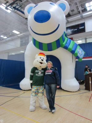 Photo/ Betty Mueller

Polar Plunge mascot Snowflake with OHS math teacher Michelle Swenson