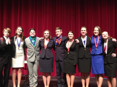 State-bound speakers from left to right: Oscar Edward Hughes (Humorous Interpretation), Maddie Parrott (Discussion), Jack Ellis (Dramatic Interpretation), Eva Martinuzzi (Dramatic Interprtation), Jesse Bissen (Storytelling), Celine Cumming (Creative Expression), Ellie Maddock (Serious Prose), Mallory Dudra (Extemporaneous Reading), and Emma VandenEide (Informative Speaking).