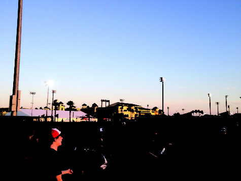 The baseball team poses for a picture in Florida after practice.