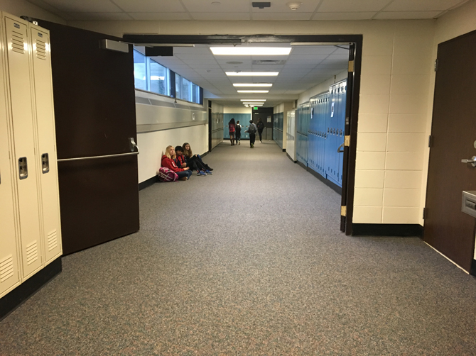 The freshmen start to  gather in their hall at the beginning of snack break. 