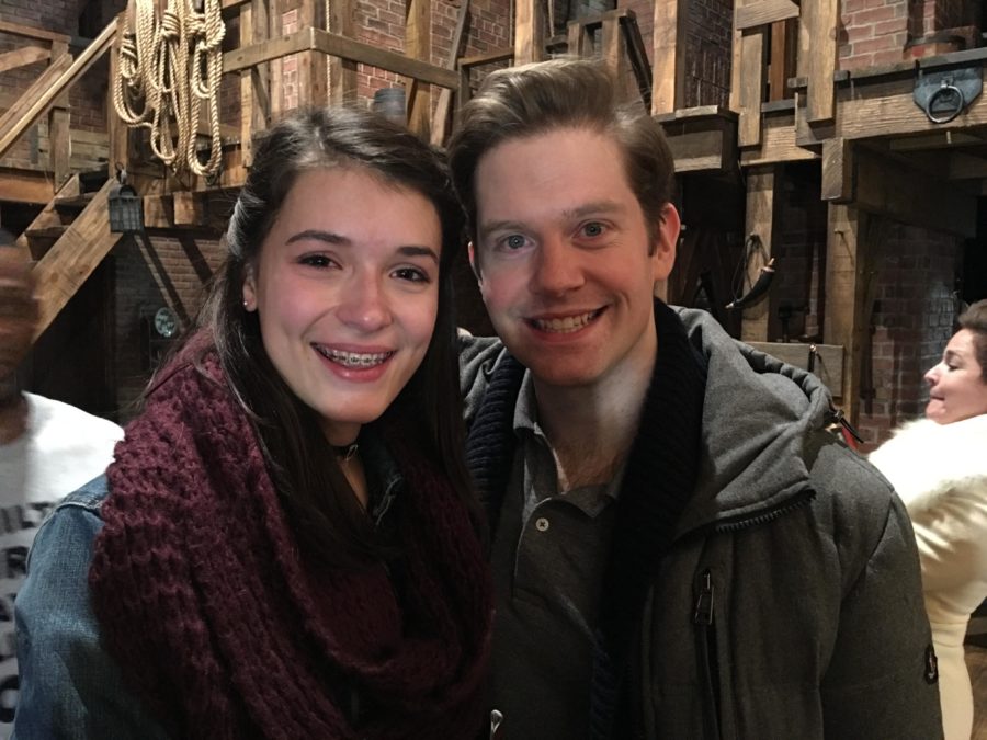 Amanda takes pictures after the show with the cast of Hamilton