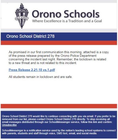 Lockdown at all Orono Schools has ended