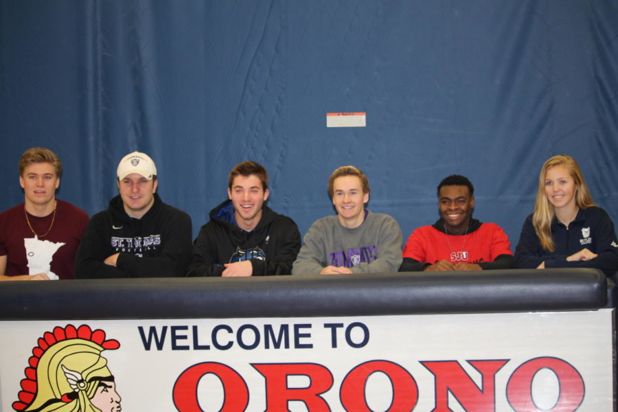 Six Orono High School students signed letters to play college sports on Feb. 12 as part of National Signing Day.