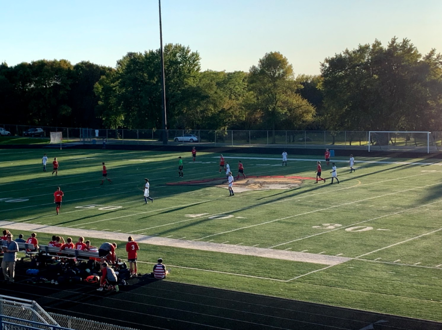 JV soccer plays one of their last home games at Pesonen Stadium.  