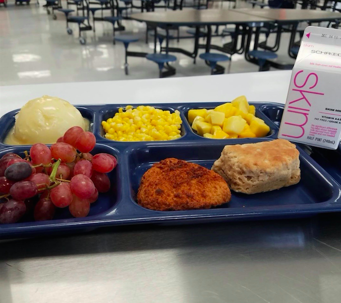 Orono's nutrition instagram @oronochildnutrition shares a photo describing lunch, and adds that they are serving antibiotic-free chicken