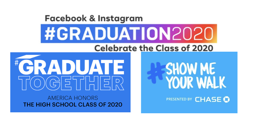 Several of the campaign images for online graduation celebration live streams that were held to celebrate graduates.