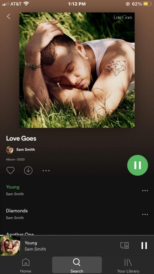 Photo of Sam Smiths new album and album cover on Spotify.