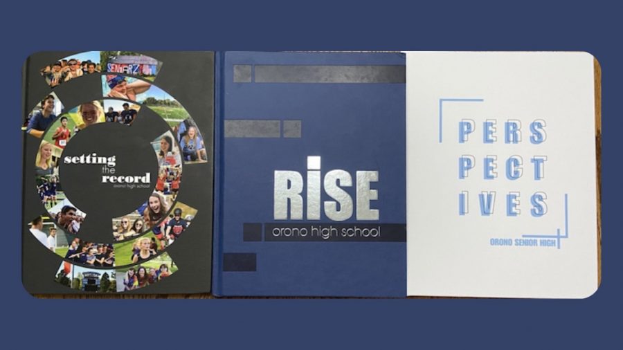 The three most recent yearbooks that have been produced by yearbook staff.