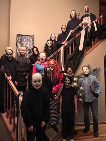 The volunteers for the 2021 Wooley Haunted House dressed up in their costumes.
