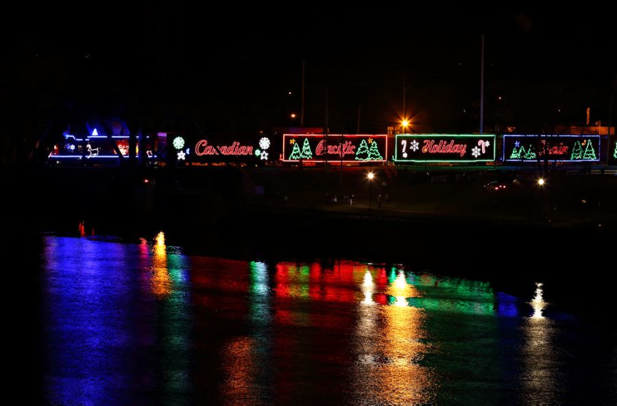 The Canadian Pacific Holiday Train crossing a bridge.