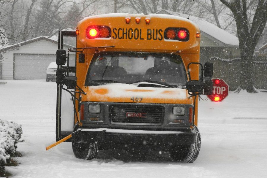 School buses tackle the winter roads.