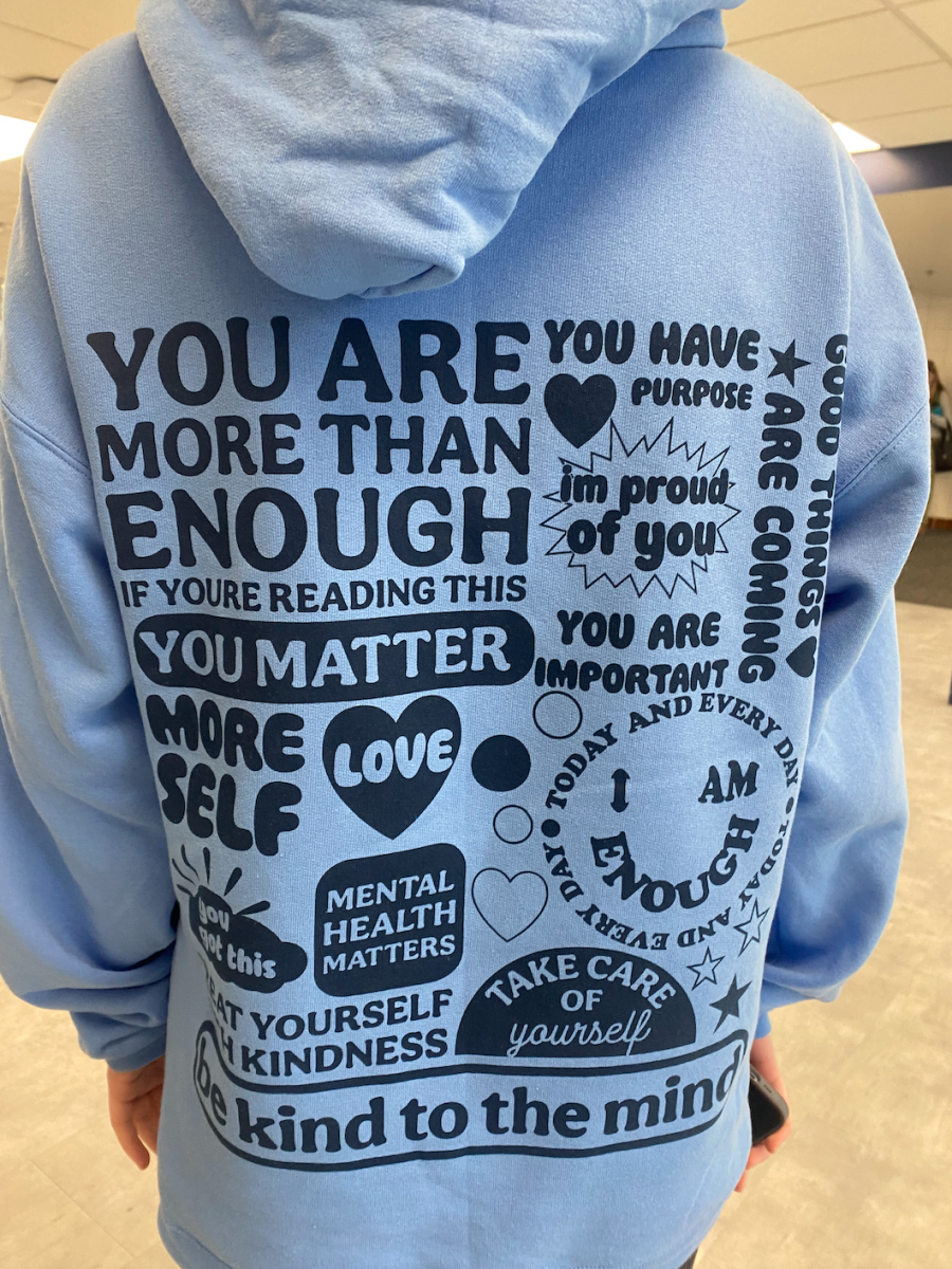 A look at the positive messages on the back of the You Matter sweatshirts being sold by Senate.