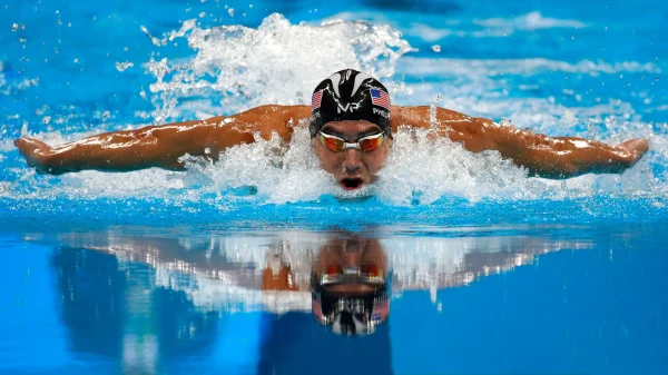 Michael Phelps swimming the butterfly after a successful taper.