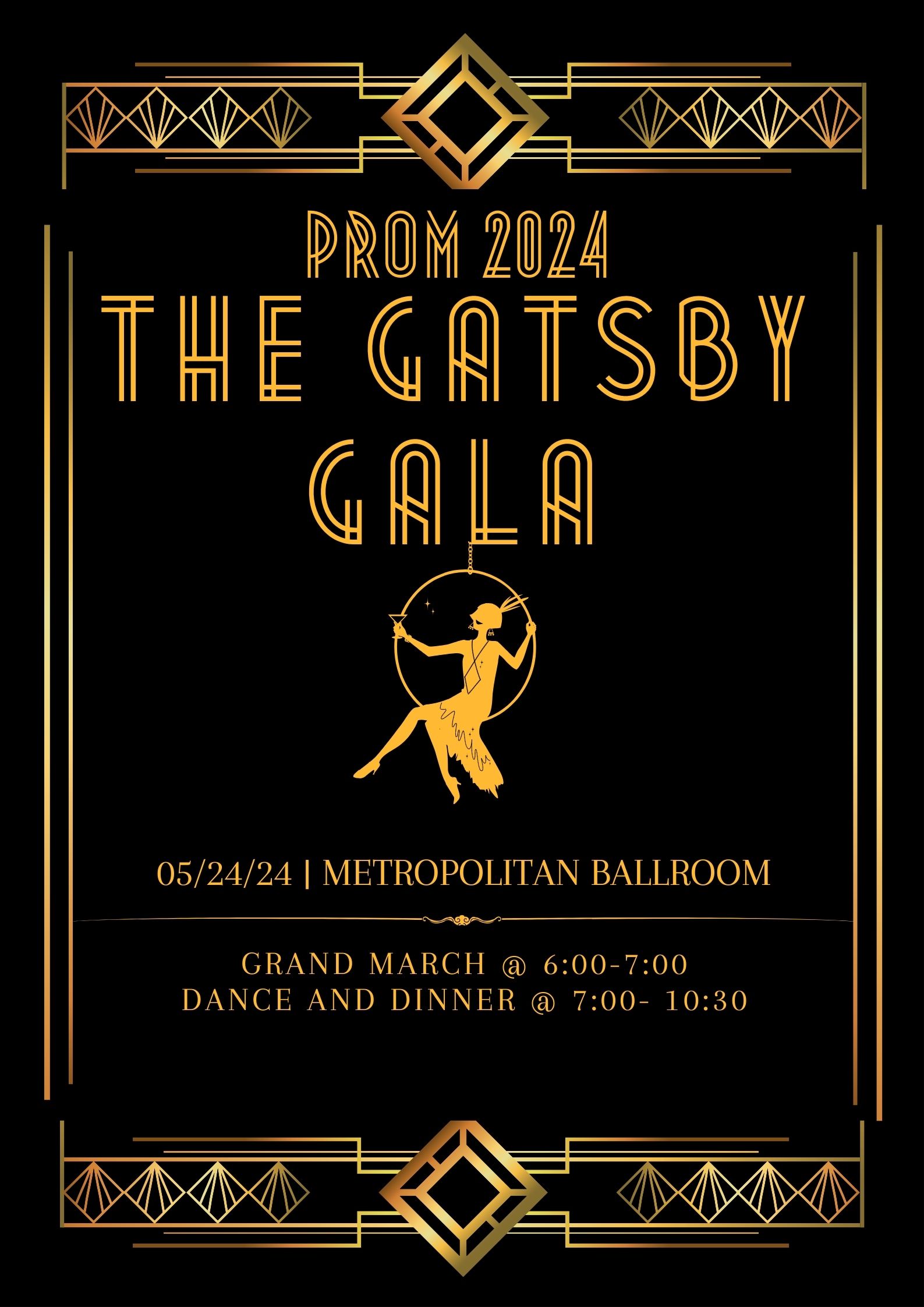 Prom 2024 poster announcement. This year's theme: The Gatsby Gala