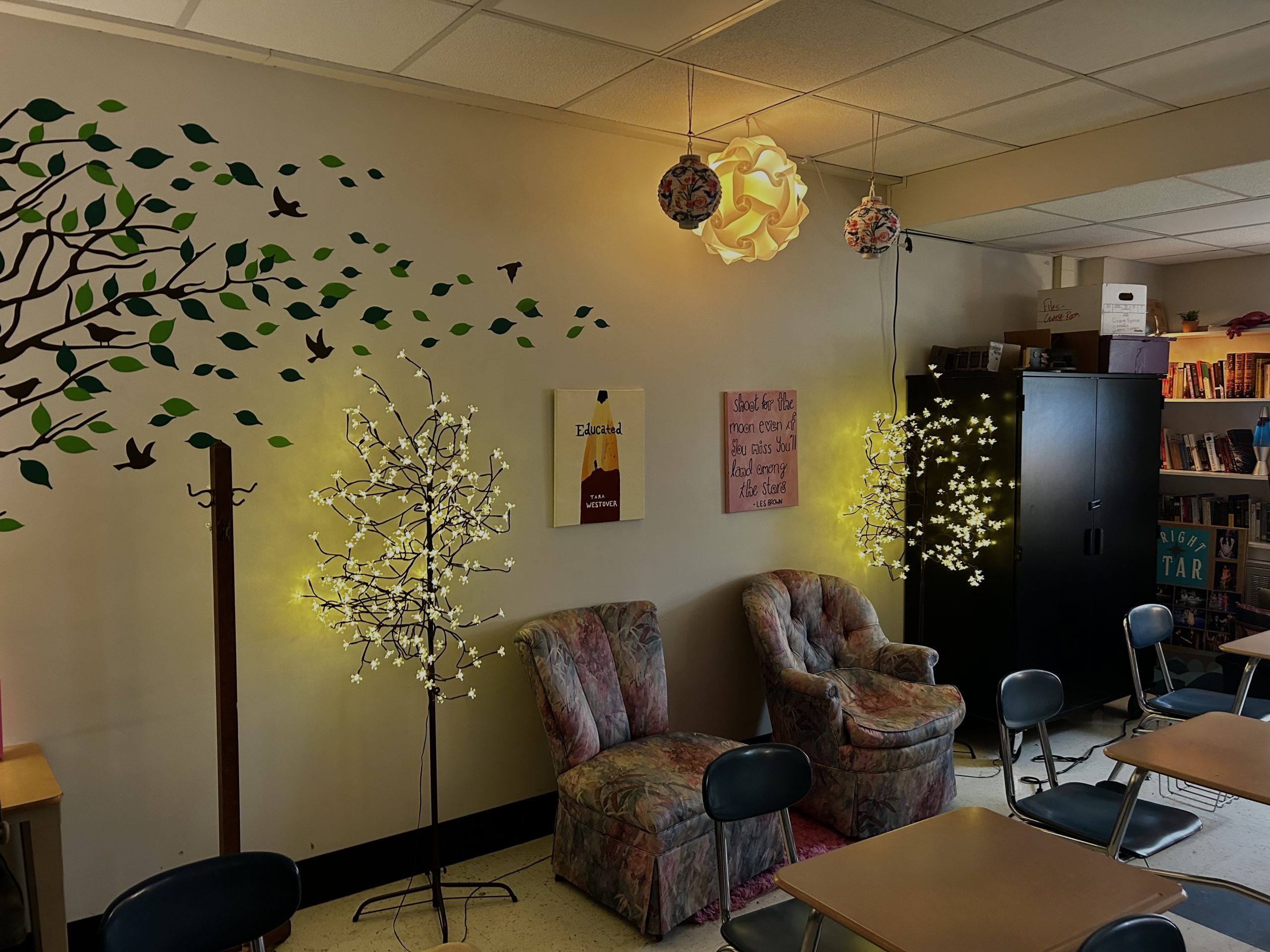 Mrs. Balon's classroom features low lighting