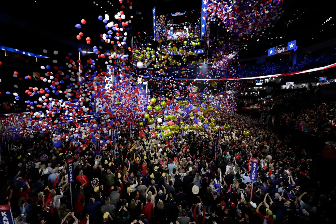 Balloons drop during the final day of the RNC.