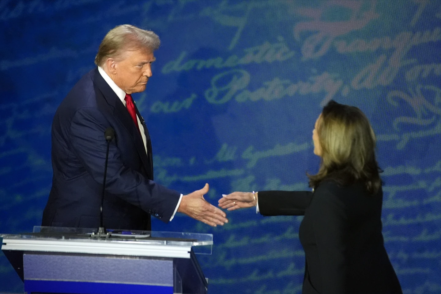 Former President Trump and Vice President Kamala Harris shake hands at the ABC Presidential Debate on September 10th.