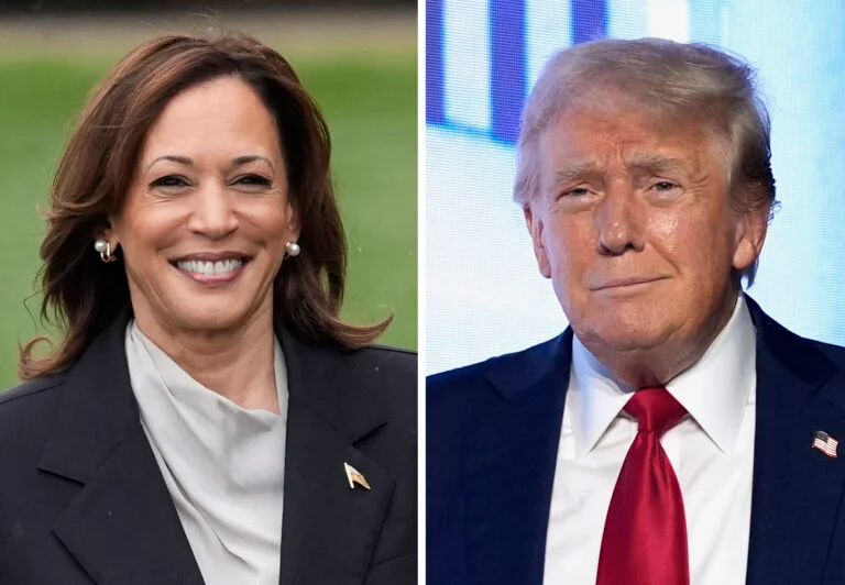 Vice President and Democratic Nominee Kamala Harris, left, and Former President Donald Trump and Republican Nominee, right