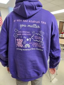 The back of a You Matter sweatshirt.