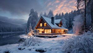 A winter cabin.