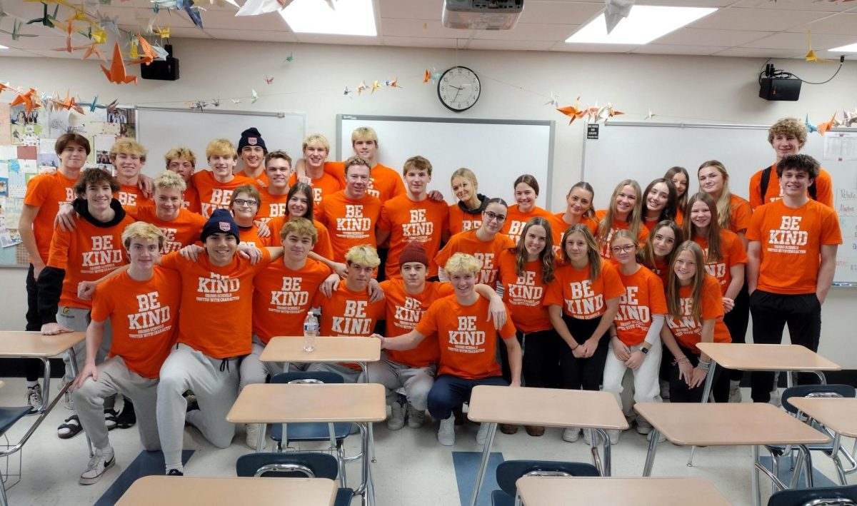 A photo of the Orono Unified Club wearing Be Kind shirts during Live Unified Week 2024.