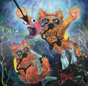 Acrylic Painting. “Scuba Diving Cats”