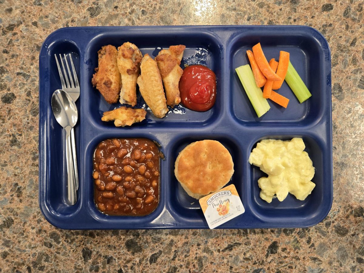 Chicken Wings, Baked Beans, and a Biscuit