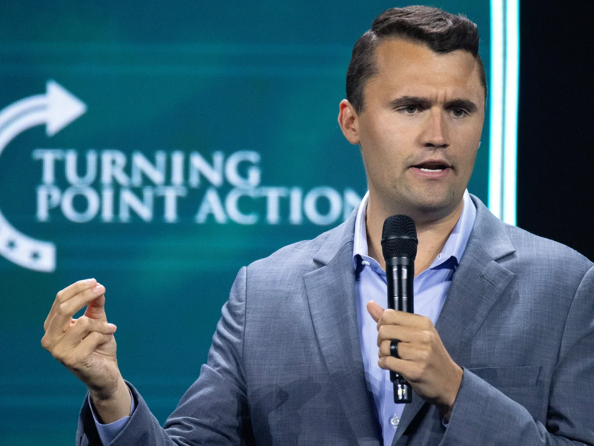 Charlie Kirk making a speech for Turning Point USA
