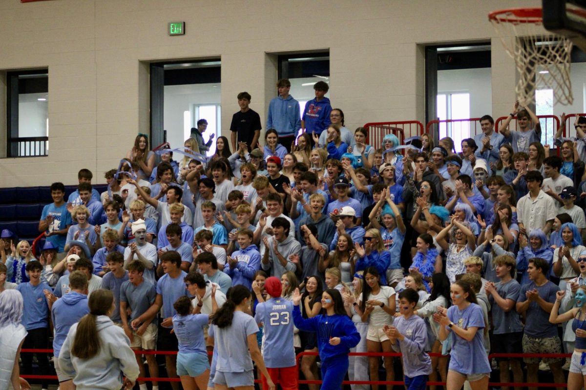 The senior class gets hyped after a win.