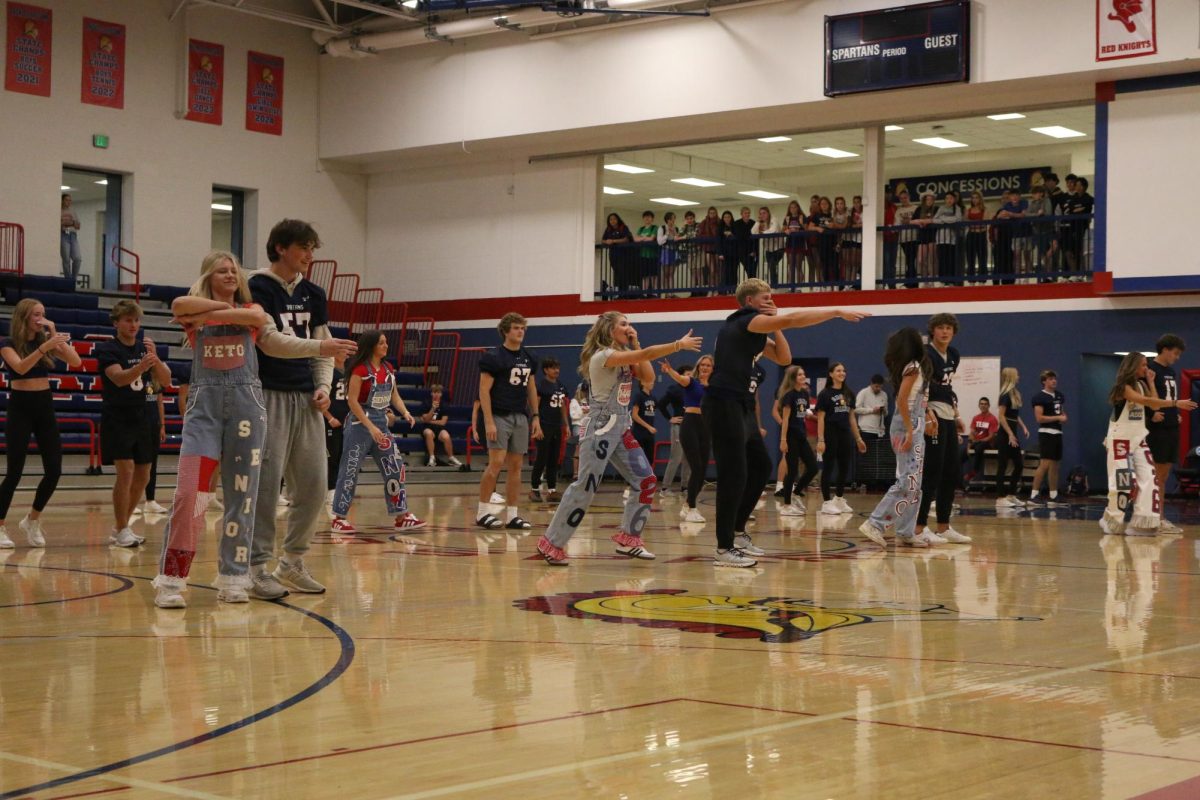 The Football Team and The Dance Team do the Guy Girl dance together.